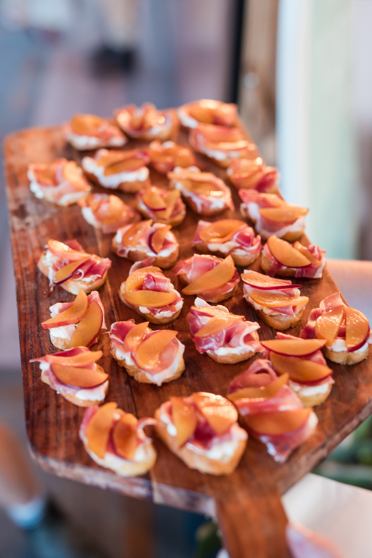 Prosciutto and peach canapes